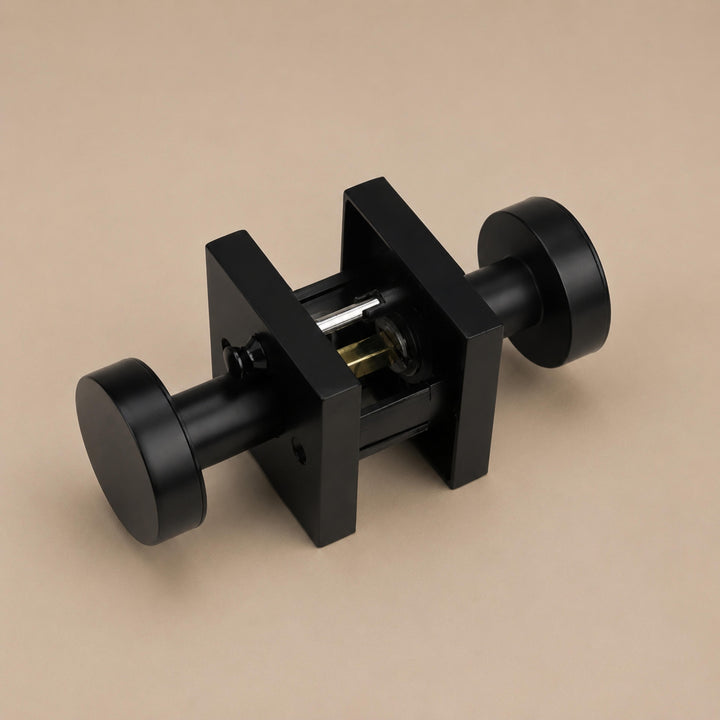 Modern Black Door Handle Set Square Base Round Knob Zinc Alloy Privacy Passage Function