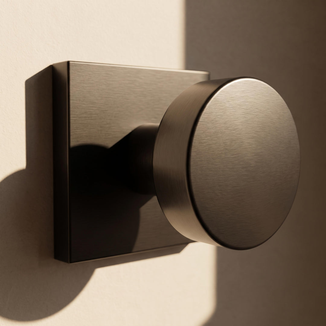 Modern Black Door Handle Set Square Base Round Knob Zinc Alloy Privacy Passage Function