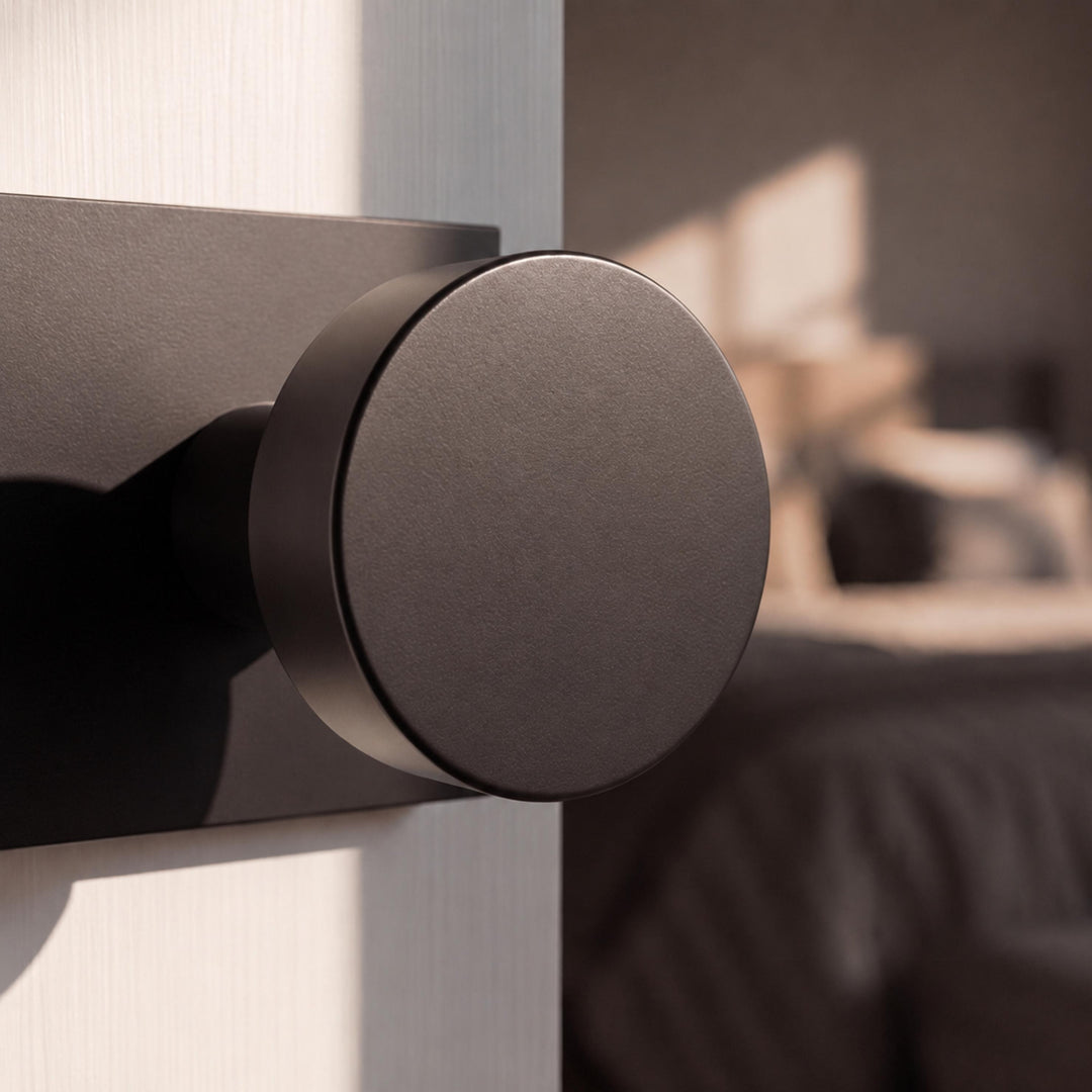 Modern Black Door Handle Set Square Base Round Knob Zinc Alloy Privacy Passage Function