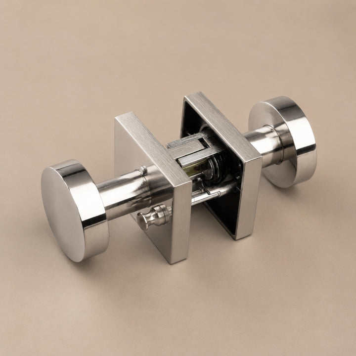 Modern Black Door Handle Set Square Base Round Knob Zinc Alloy Privacy Passage Function