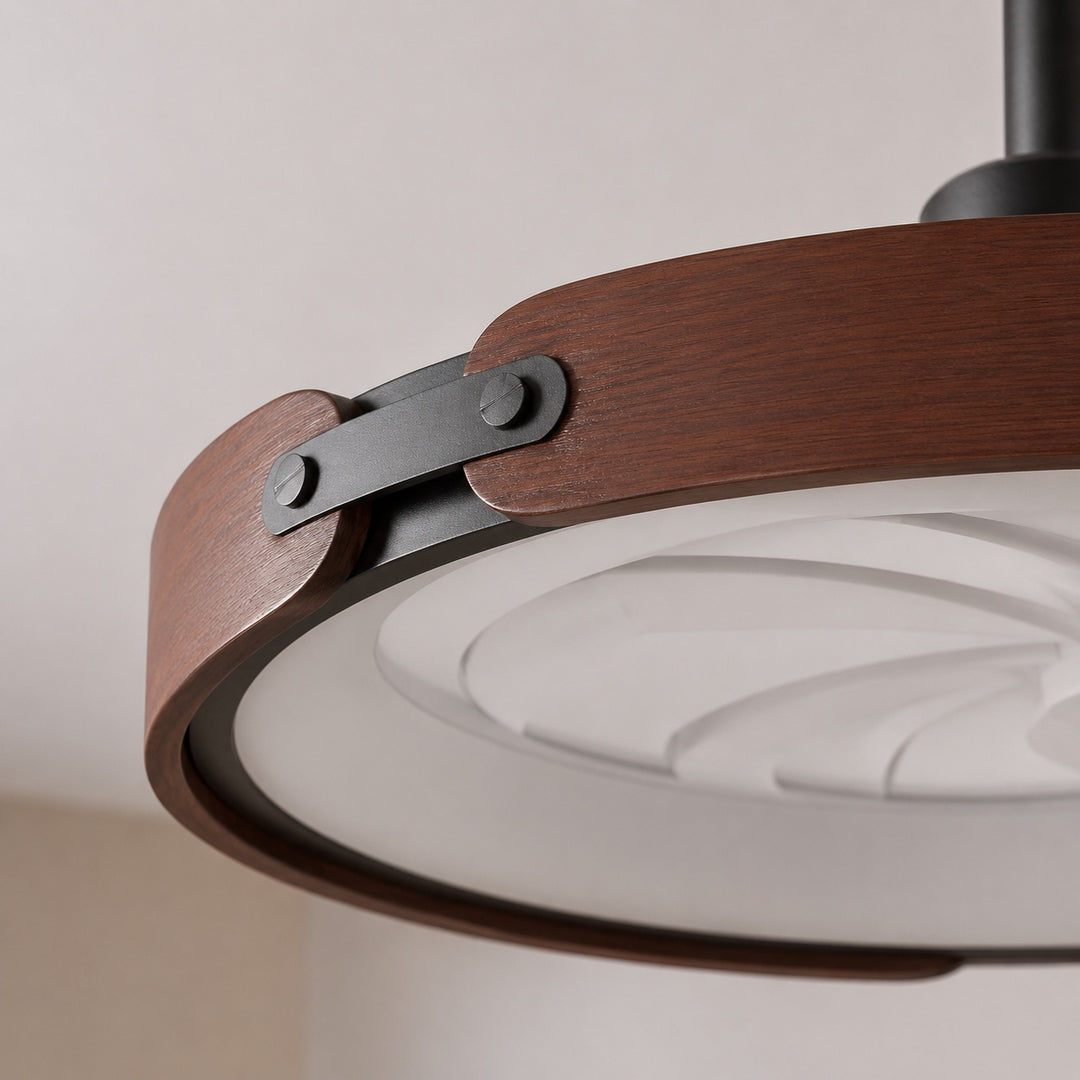 Modern Bladeless Ceiling Fan with LED Light Wood and Acrylic Flush Mount 3 Step Dimming App Control