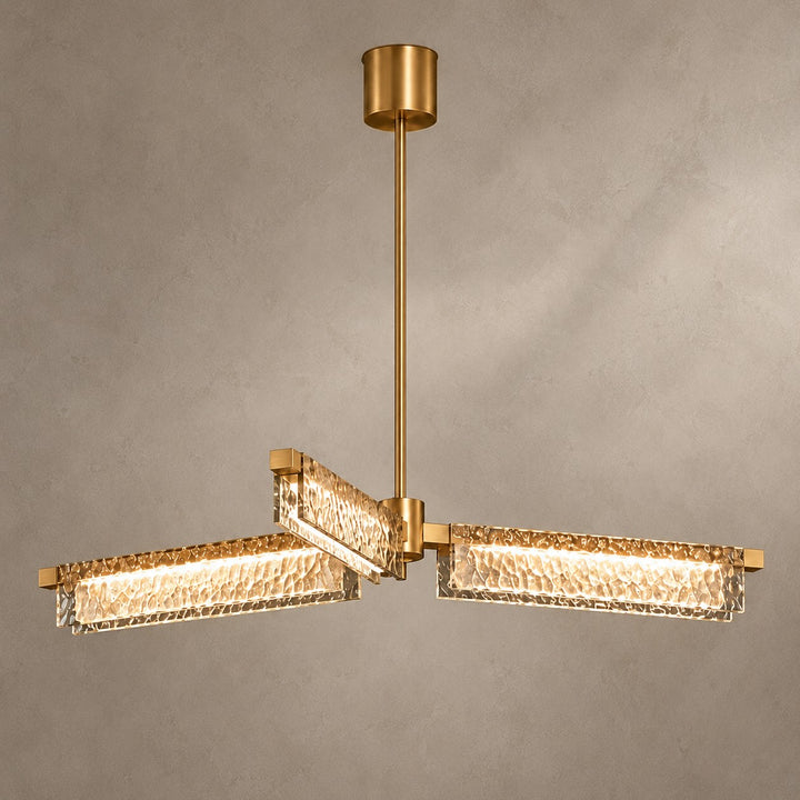 Modern 70cm Textured Glass LED Pendant Light with Copper Frame