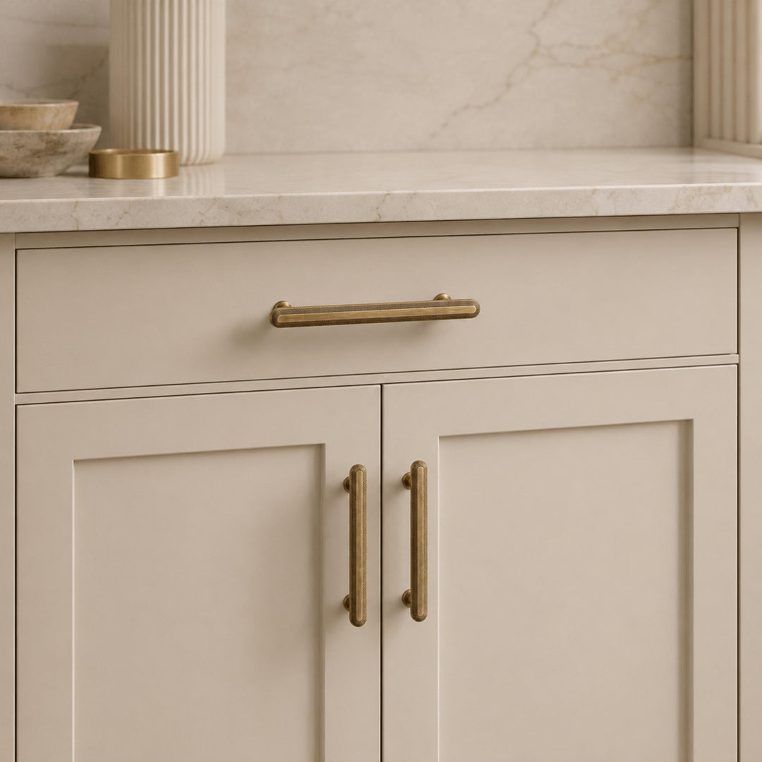 Modern Cabinet Hardware Set Solid Brass Textured Edge Cabinet Knobs and Drawer Pulls for Kitchen