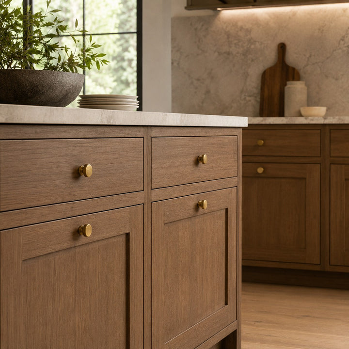 Modern Cabinet Hardware Set Solid Brass Textured Edge Cabinet Knobs and Drawer Pulls for Kitchen