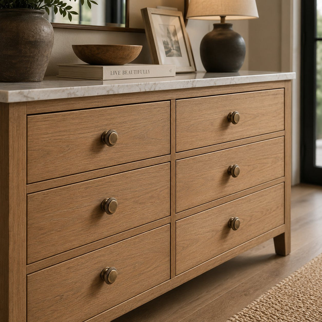 Modern Cabinet Hardware Set Solid Brass Textured Edge Cabinet Knobs and Drawer Pulls for Kitchen