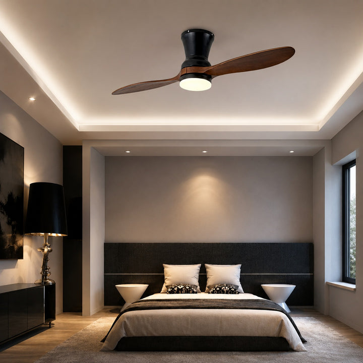 Modern Ceiling Fan with Dimmable LED Light Walnut Wood Blades Remote Control 18W