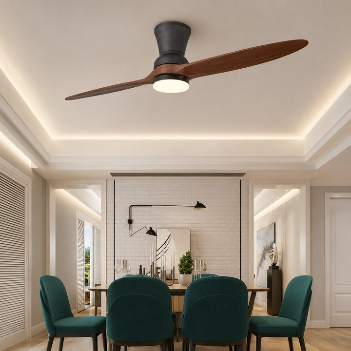 Modern Ceiling Fan with Dimmable LED Light Walnut Wood Blades Remote Control 18W