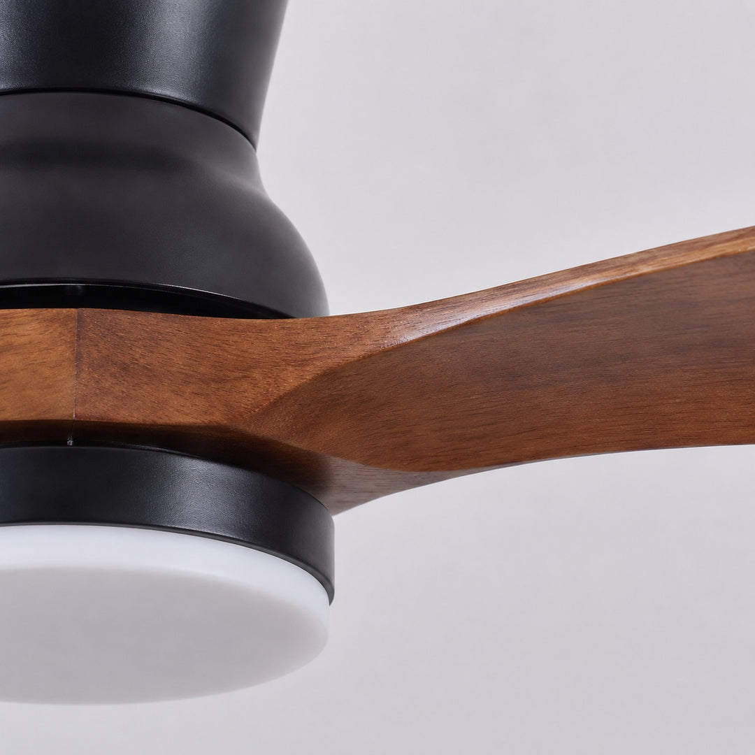 Modern Ceiling Fan with Dimmable LED Light Walnut Wood Blades Remote Control 18W