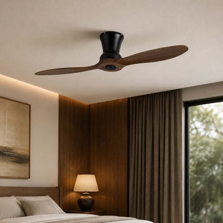 Modern Ceiling Fan with Dimmable LED Light Walnut Wood Blades Remote Control 18W