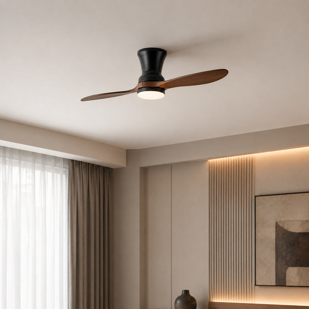Modern Ceiling Fan with Dimmable LED Light Walnut Wood Blades Remote Control 18W
