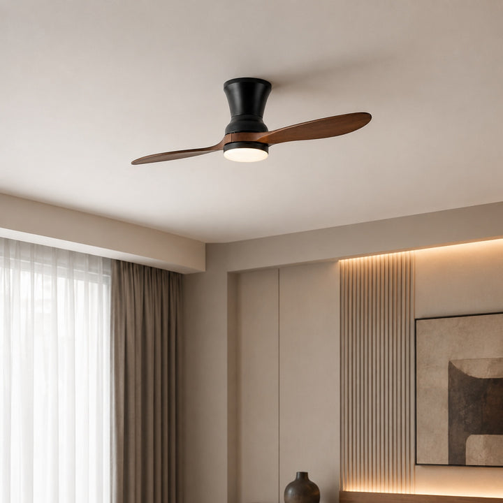 Modern Ceiling Fan with Dimmable LED Light Walnut Wood Blades Remote Control 18W