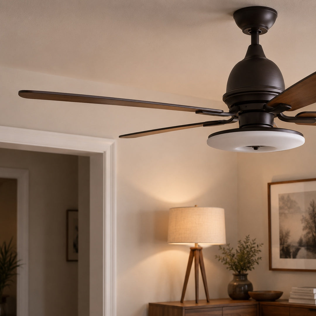 Modern Ceiling Fan with Lights 52 Inch Flush Mount Plywood Blades LED Dimmable Light