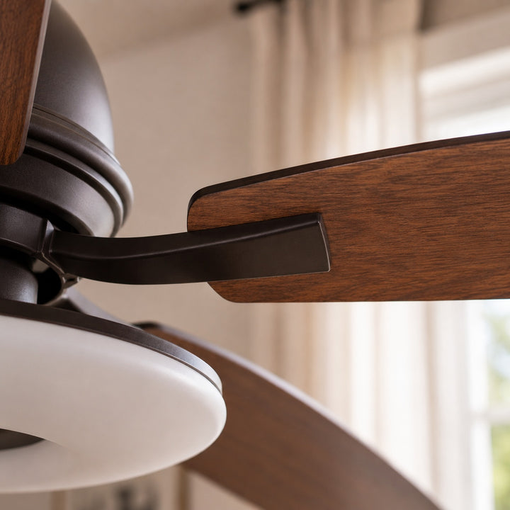 Modern Ceiling Fan with Lights 52 Inch Flush Mount Plywood Blades LED Dimmable Light