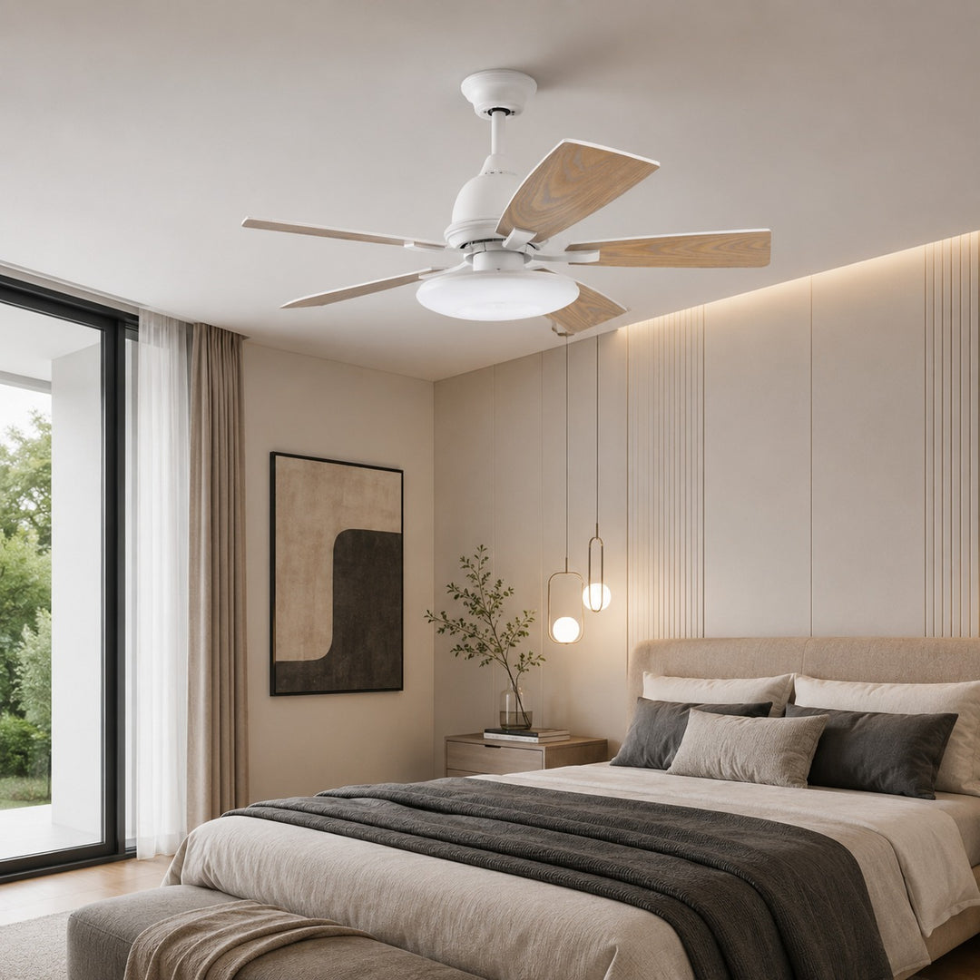 Modern Ceiling Fan with Lights 52 Inch Flush Mount Plywood Blades LED Dimmable Light