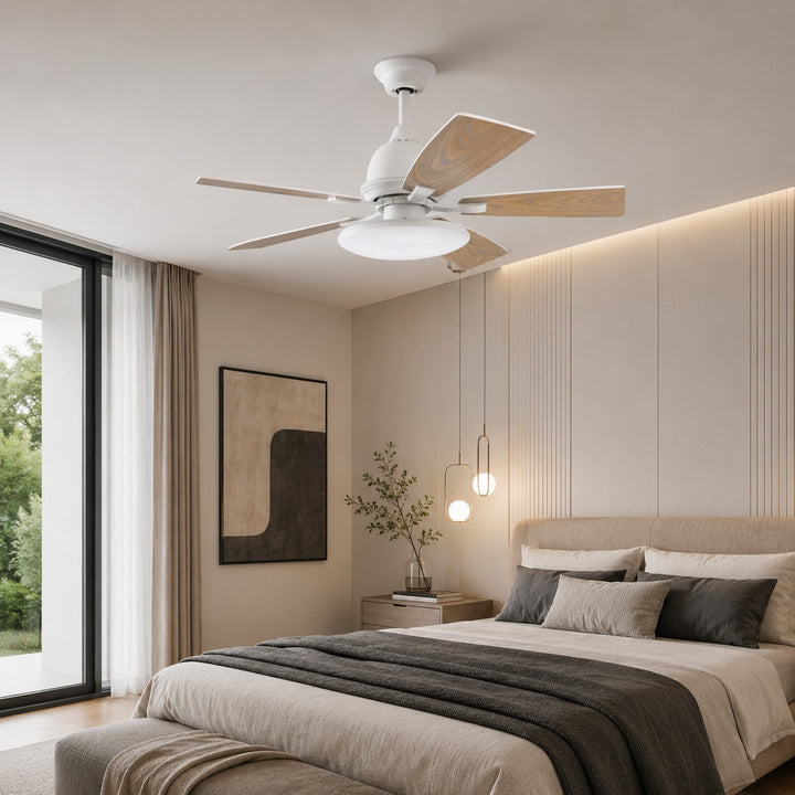 Modern Ceiling Fan with Lights 52 Inch Flush Mount Plywood Blades LED Dimmable Light