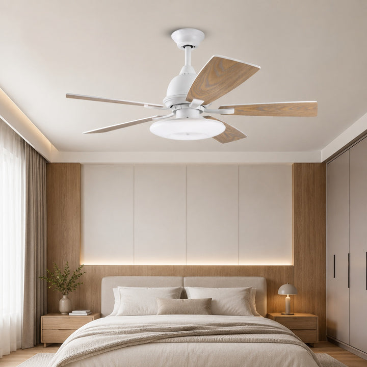 Modern Ceiling Fan with Lights 52 Inch Flush Mount Plywood Blades LED Dimmable Light