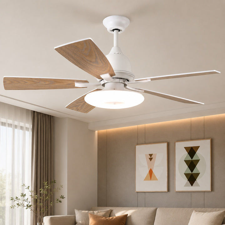Modern Ceiling Fan with Lights 52 Inch Flush Mount Plywood Blades LED Dimmable Light