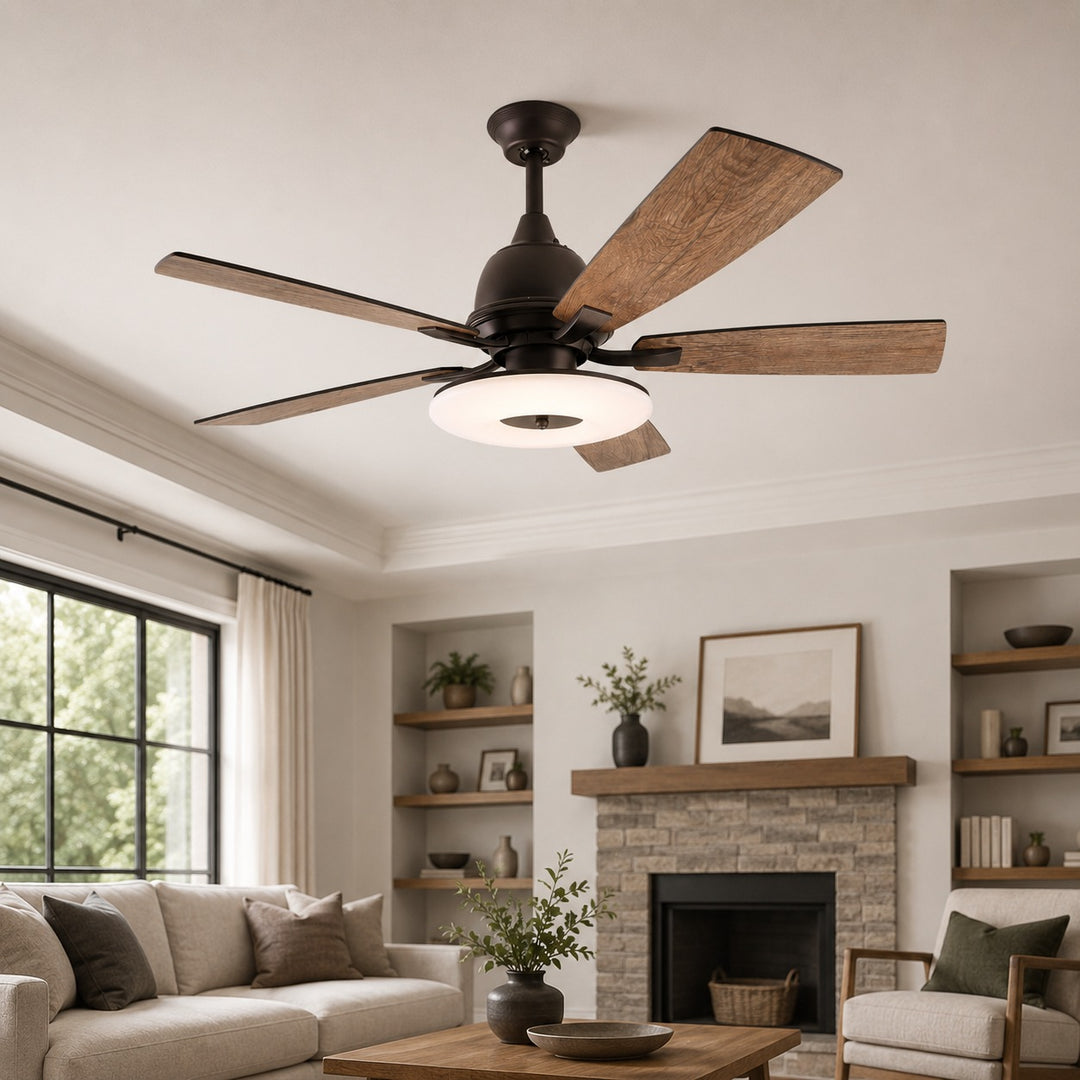Modern Ceiling Fan with Lights 52 Inch Flush Mount Plywood Blades LED Dimmable Light