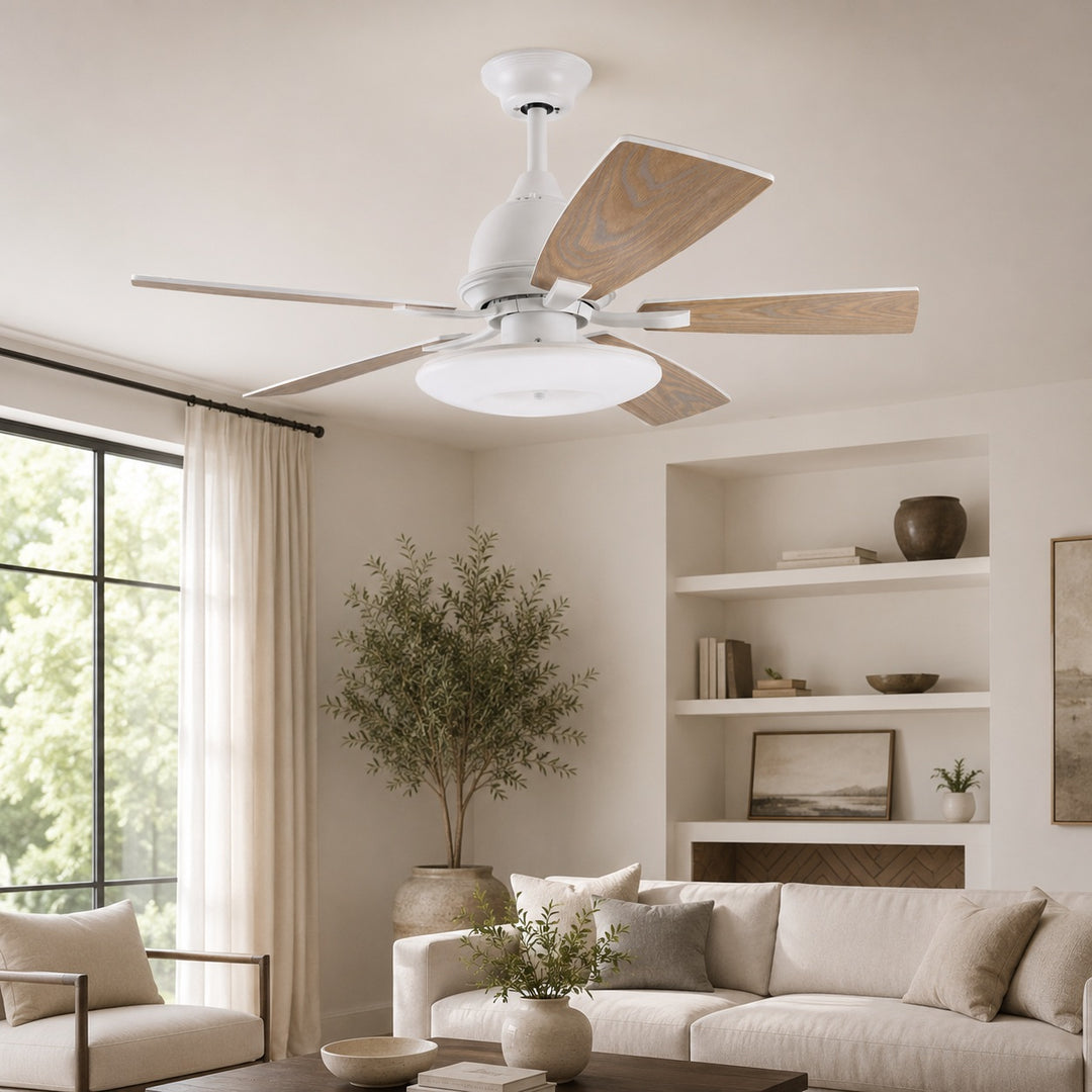 Modern Ceiling Fan with Lights 52 Inch Flush Mount Plywood Blades LED Dimmable Light
