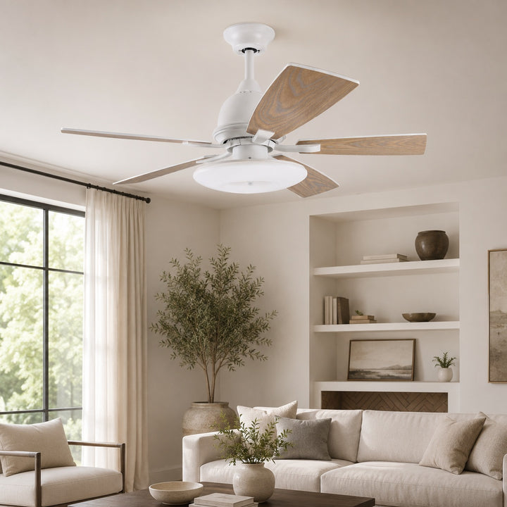 Modern Ceiling Fan with Lights 52 Inch Flush Mount Plywood Blades LED Dimmable Light