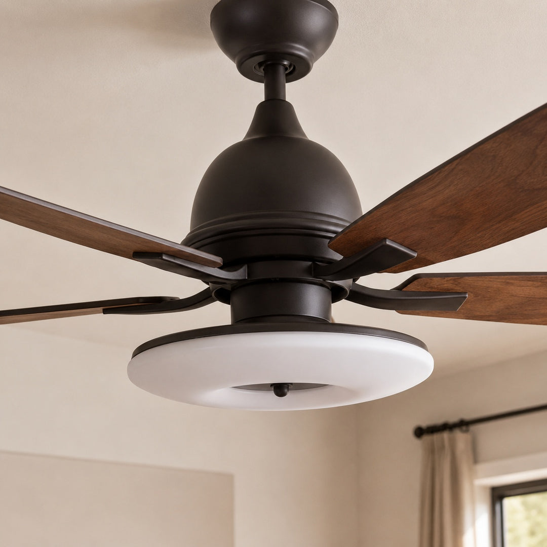Modern Ceiling Fan with Lights 52 Inch Flush Mount Plywood Blades LED Dimmable Light