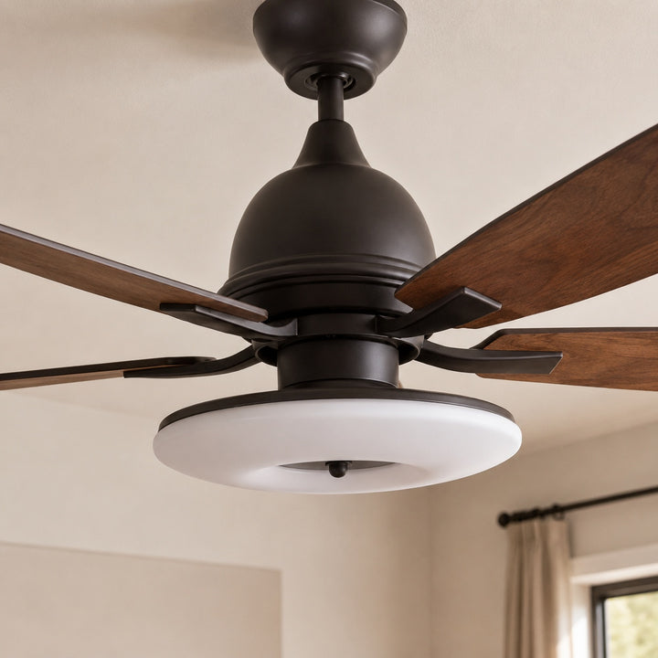 Modern Ceiling Fan with Lights 52 Inch Flush Mount Plywood Blades LED Dimmable Light