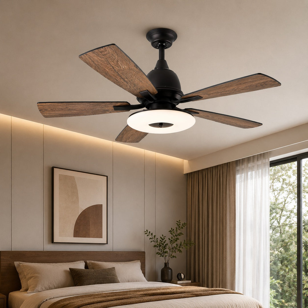 Modern Ceiling Fan with Lights 52 Inch Flush Mount Plywood Blades LED Dimmable Light