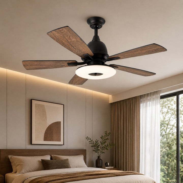 Modern Ceiling Fan with Lights 52 Inch Flush Mount Plywood Blades LED Dimmable Light