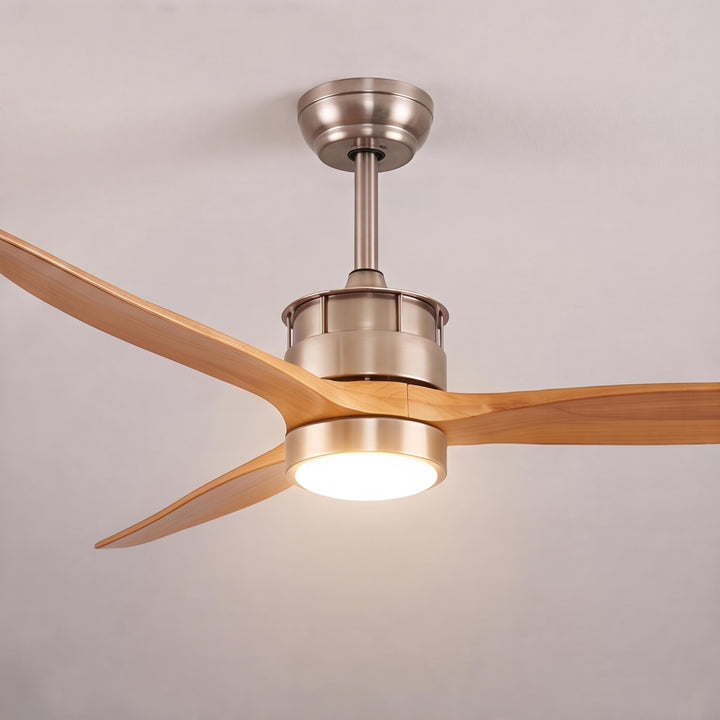 Modern Ceiling Fan with Lights Flush Mount Iron Glass Wood Blades LED Adjustable Speed