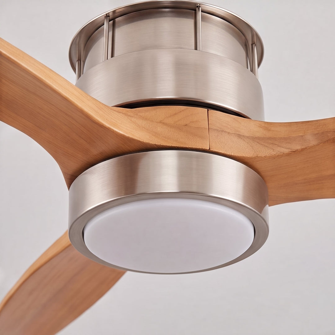 Modern Ceiling Fan with Lights Flush Mount Iron Glass Wood Blades LED Adjustable Speed