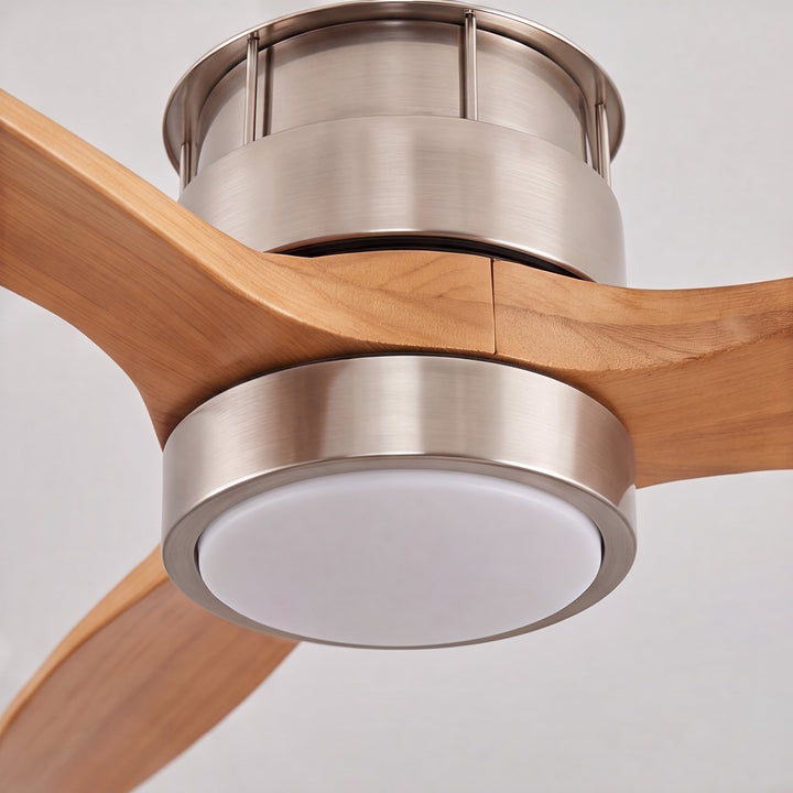 Modern Ceiling Fan with Lights Flush Mount Iron Glass Wood Blades LED Adjustable Speed