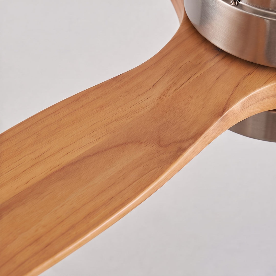 Modern Ceiling Fan with Lights Flush Mount Iron Glass Wood Blades LED Adjustable Speed