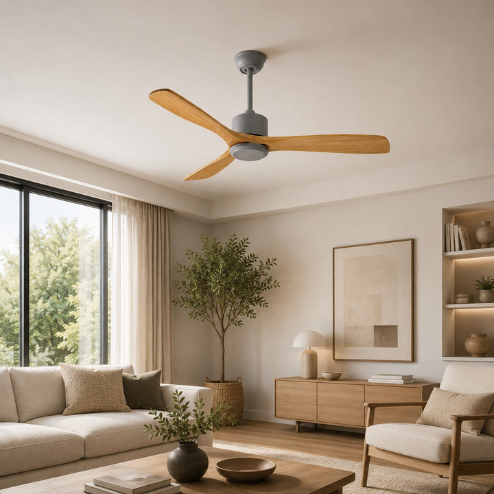 Modern Ceiling Fan with Remote Control Adjustable Wind Speed Wood Blades Silent Operation 60 Inch
