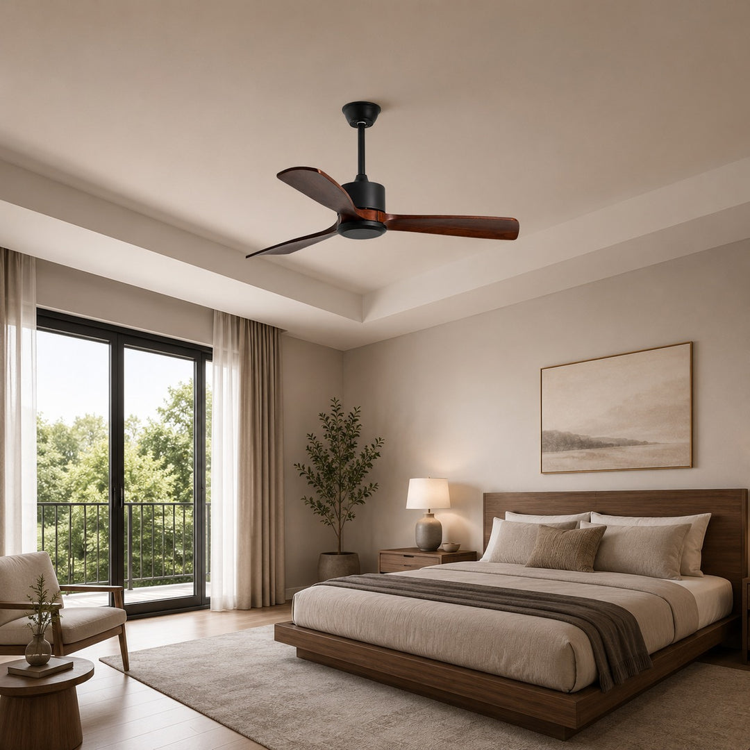 Modern Ceiling Fan with Remote Control Adjustable Wind Speed Wood Blades Silent Operation 60 Inch