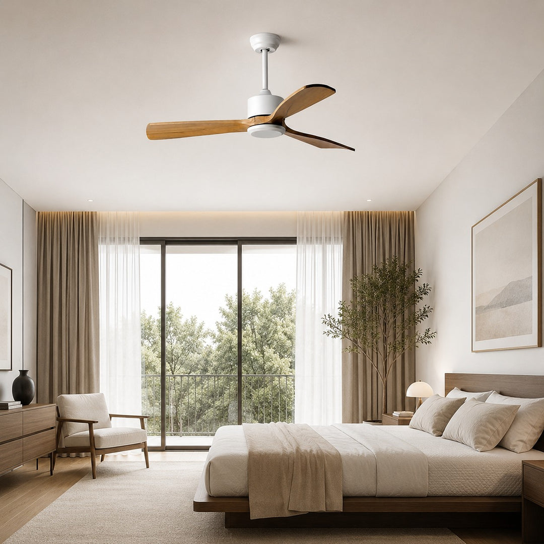 Modern Ceiling Fan with Remote Control Adjustable Wind Speed Wood Blades Silent Operation 60 Inch