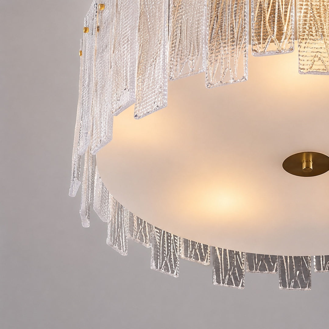 Modern Ceiling Light Flush Mount Textured Glass Copper Frame Warm Ambient Illumination