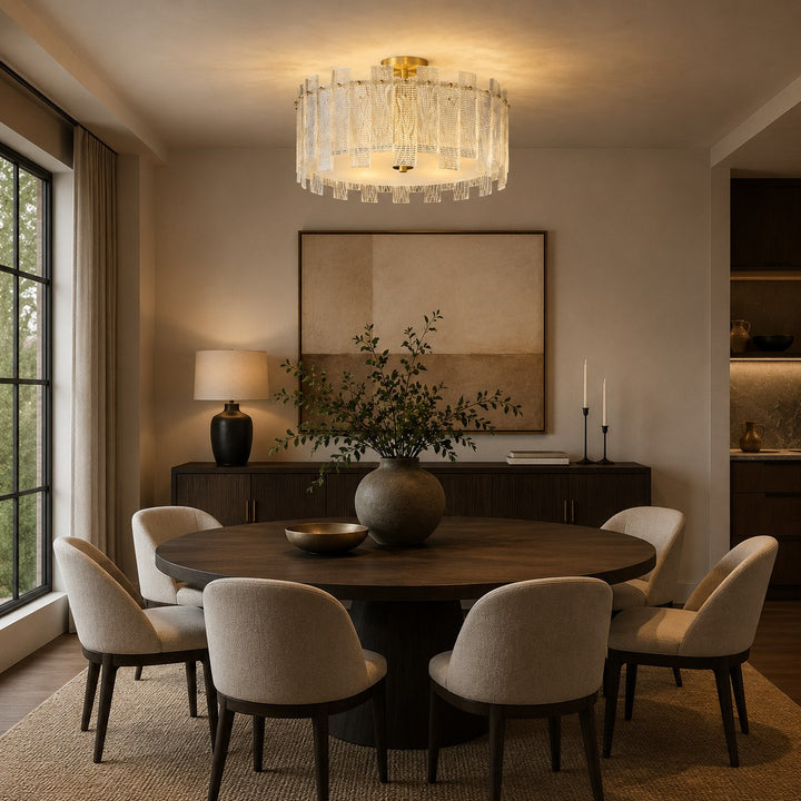 Modern Ceiling Light Flush Mount Textured Glass Copper Frame Warm Ambient Illumination