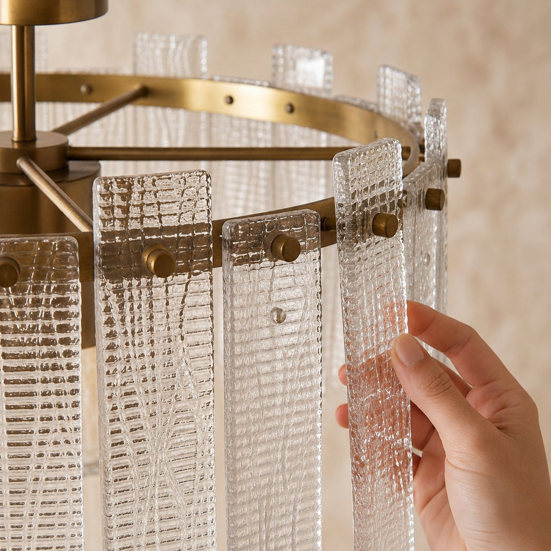 Modern Ceiling Light Flush Mount Textured Glass Copper Frame Warm Ambient Illumination