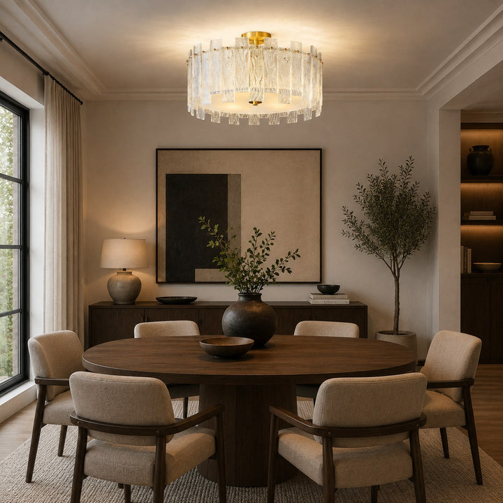 Modern Ceiling Light Flush Mount Textured Glass Copper Frame Warm Ambient Illumination