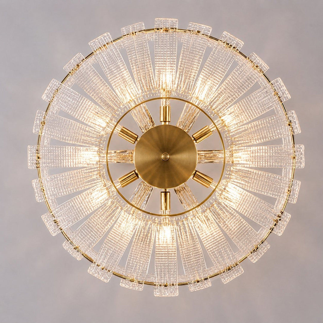 Modern Ceiling Light Flush Mount Textured Glass Copper Frame Warm Ambient Illumination