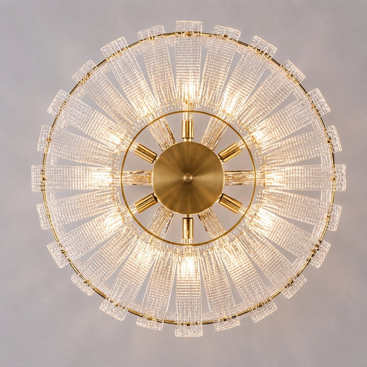 Modern Ceiling Light Flush Mount Textured Glass Copper Frame Warm Ambient Illumination