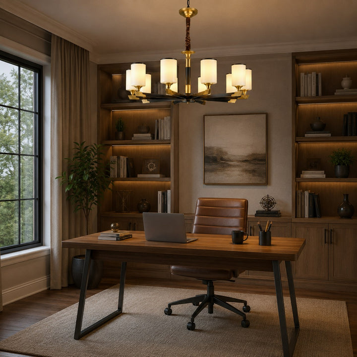 Modern Chandelier Light Upward Glass Shades Copper Body Gold Finish LED Compatible 3-10 Head Sizes
