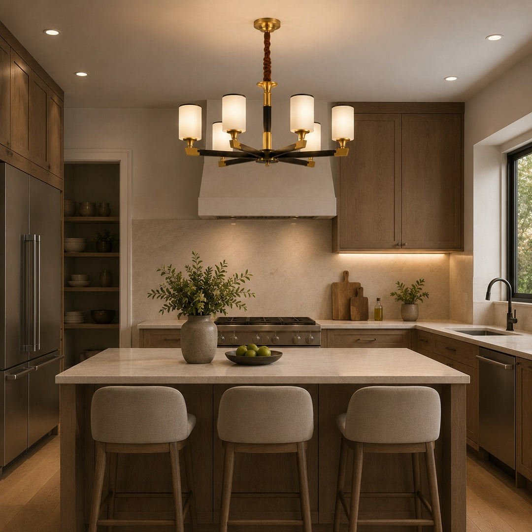 Modern Chandelier Light Upward Glass Shades Copper Body Gold Finish LED Compatible 3-10 Head Sizes
