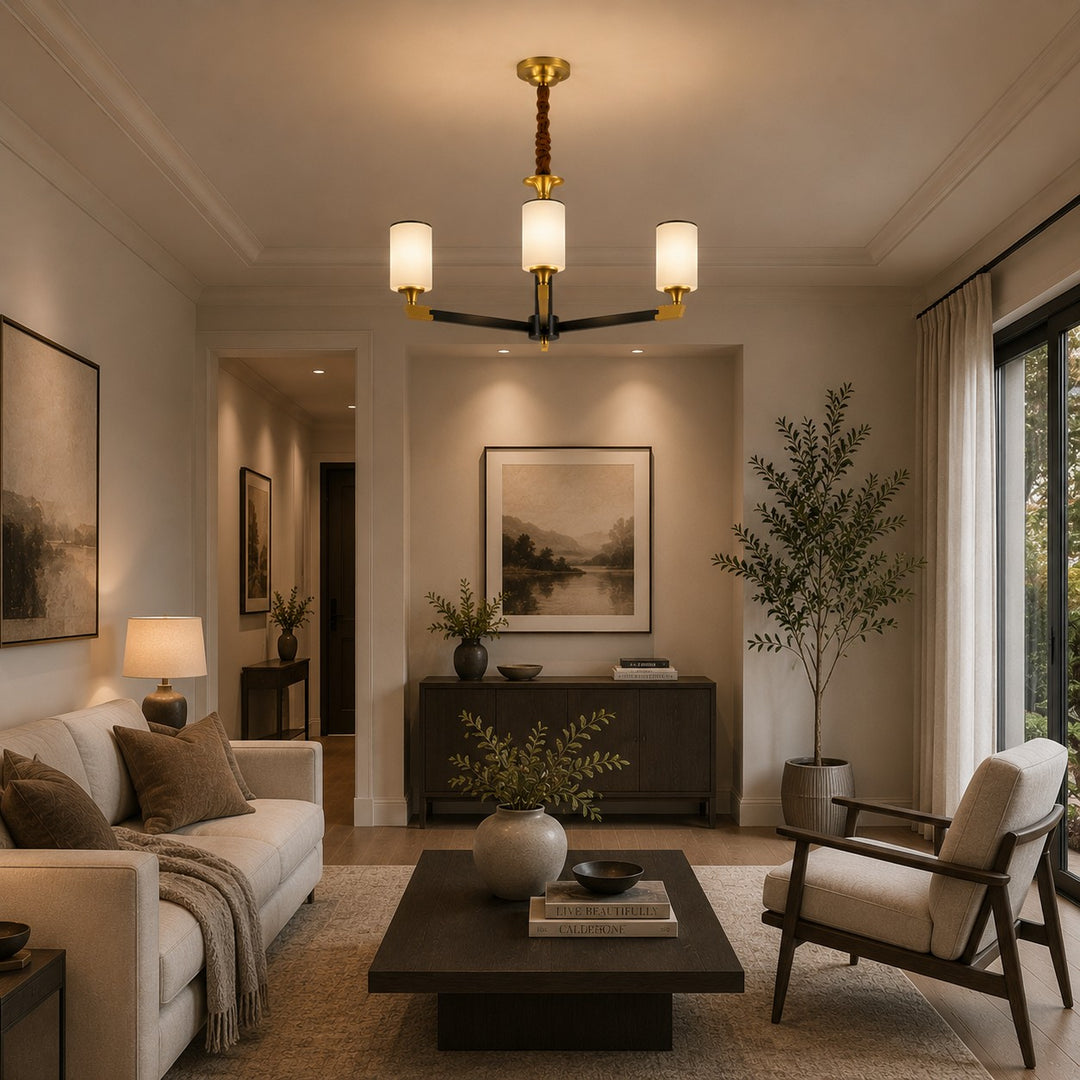 Modern Chandelier Light Upward Glass Shades Copper Body Gold Finish LED Compatible 3-10 Head Sizes