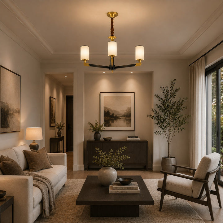 Modern Chandelier Light Upward Glass Shades Copper Body Gold Finish LED Compatible 3-10 Head Sizes