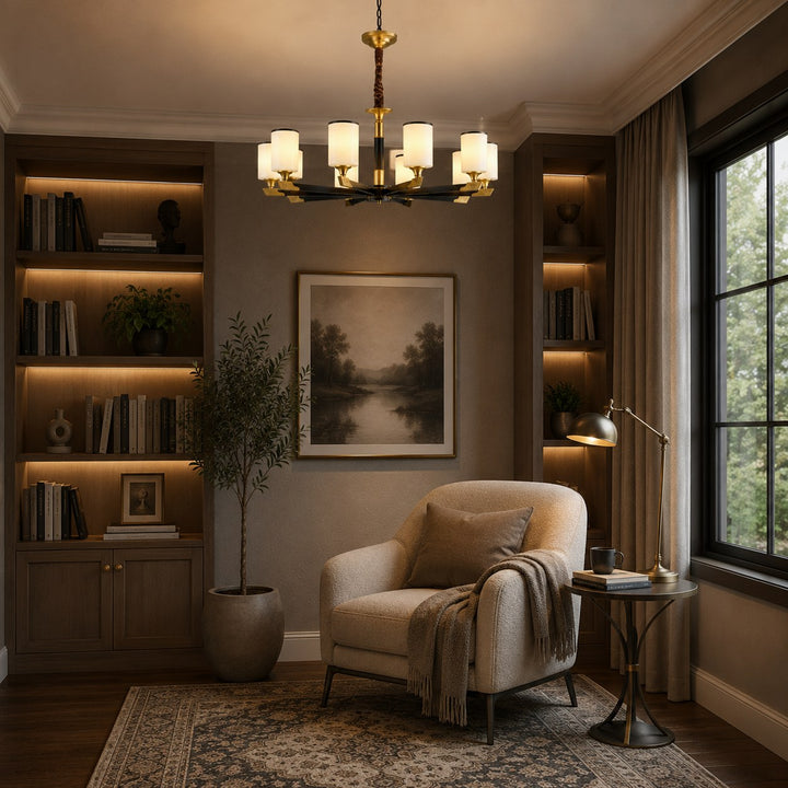 Modern Chandelier Light Upward Glass Shades Copper Body Gold Finish LED Compatible 3-10 Head Sizes