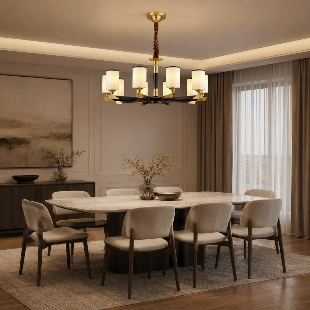 Modern Chandelier Light Upward Glass Shades Copper Body Gold Finish LED Compatible 3-10 Head Sizes