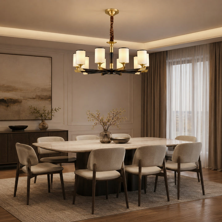 Modern Chandelier Light Upward Glass Shades Copper Body Gold Finish LED Compatible 3-10 Head Sizes