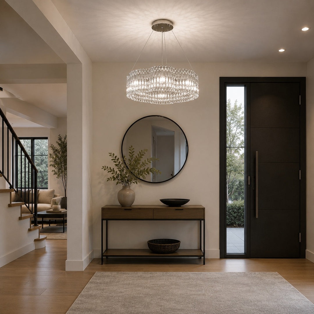 Modern Crystal Chandelier Adjustable Hanging Light Fixture Stainless Steel LED Illumination