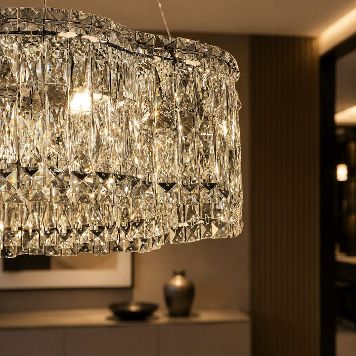 Modern Crystal Chandelier Adjustable Hanging Light Fixture Stainless Steel LED Illumination